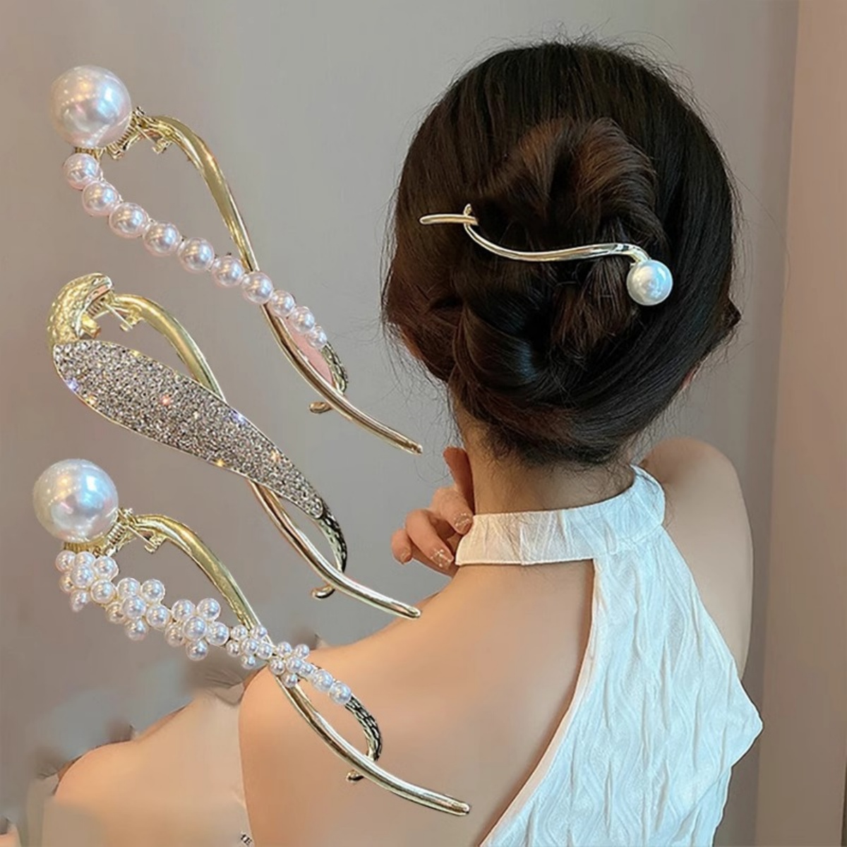 Lifestyle In Korean - Elegante glitter parel haarclip voor vrouwen